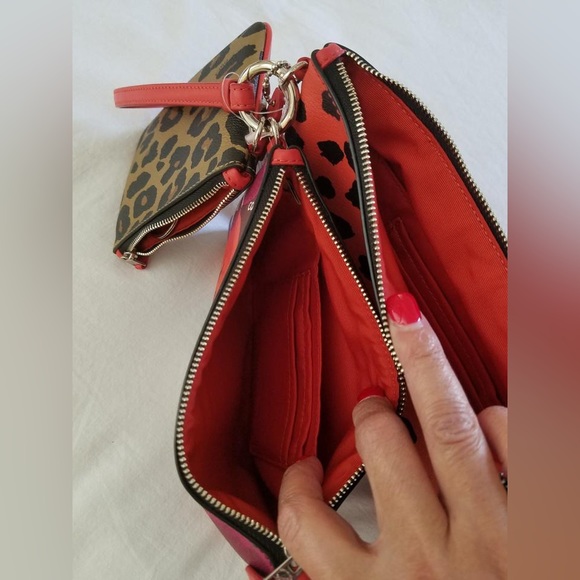 Coach Pouch Trio Watermelon Multi Colors Pvc Coated Canvas Wristlet - Picture 2 of 5